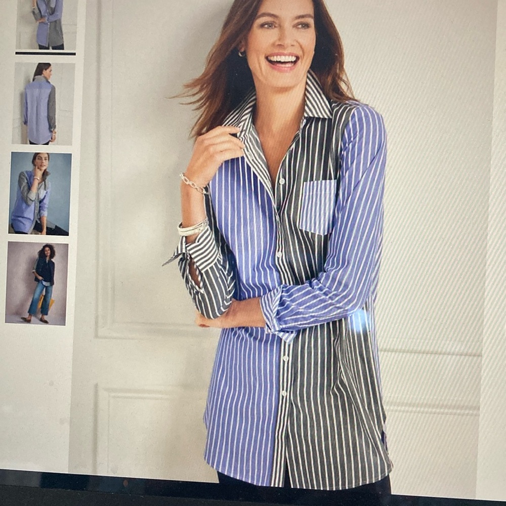 EUC striped cotton mixed stripe Boyfriend shirt tunic